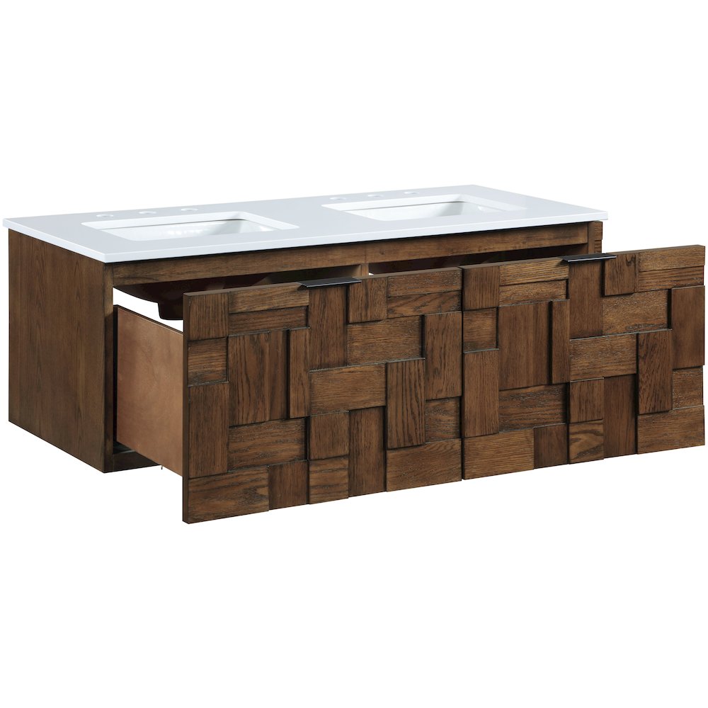 Leonardo 48" Brown Engineered Stone And Solid Wood Wall Mounted Bathroom Vanity