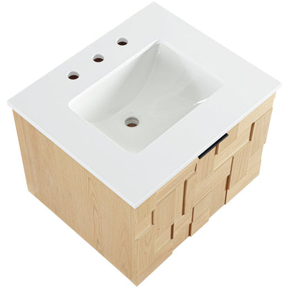 Leonardo 24" Natural Engineered Stone And Wood Wall Mounted Bathroom Vanity