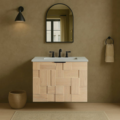 Leonardo 24" Natural Engineered Stone And Wood Wall Mounted Bathroom Vanity