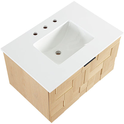 Leonardo 30" Natural Engineered Stone And Wood Wall Mounted Bathroom Vanity