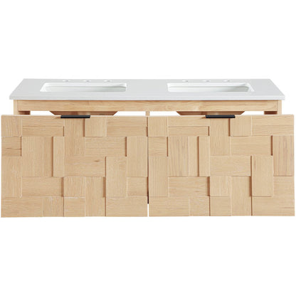 Leonardo 36" Natural Engineered Stone And Wood Wall Mounted Bathroom Vanity