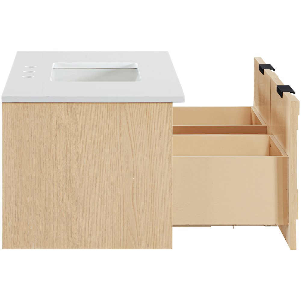 Leonardo 36" Natural Engineered Stone And Wood Wall Mounted Bathroom Vanity