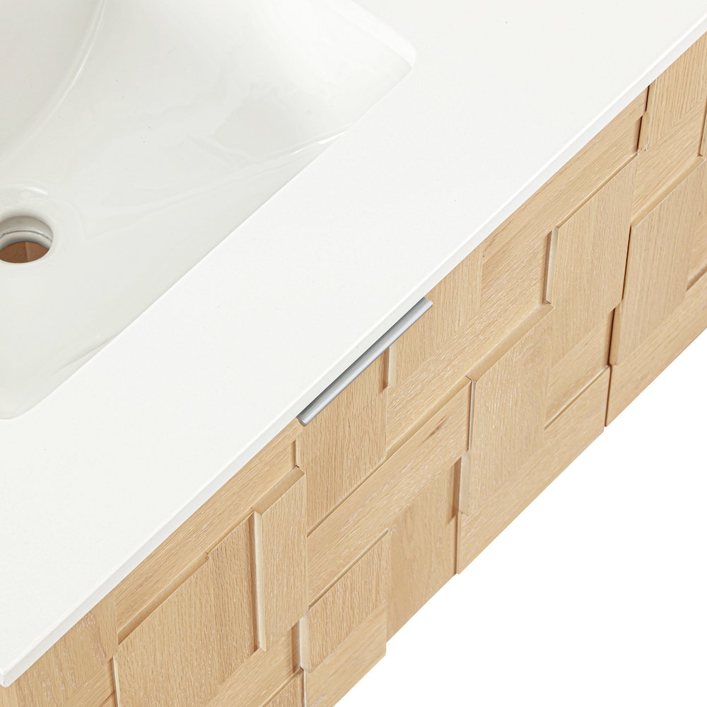 Leonardo 48" Natural Engineered Stone And Wood Wall Mounted Bathroom Vanity