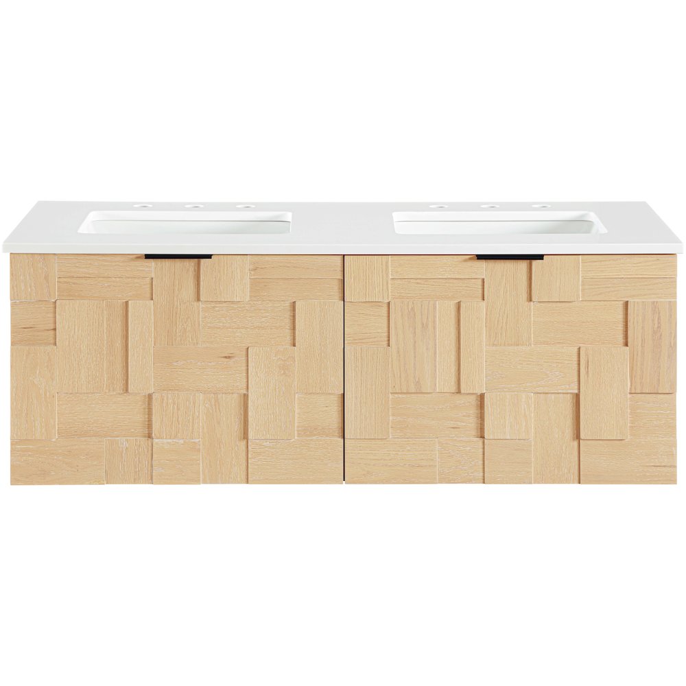 Leonardo 48" Natural Engineered Stone And Wood Wall Mounted Bathroom Vanity