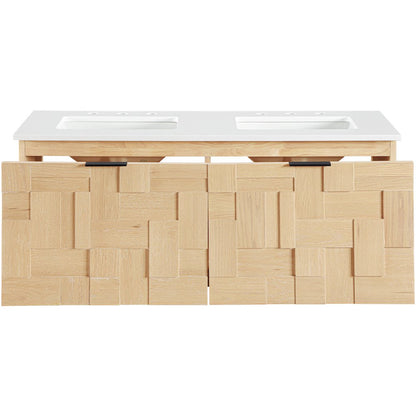 Leonardo 48" Natural Engineered Stone And Wood Wall Mounted Bathroom Vanity