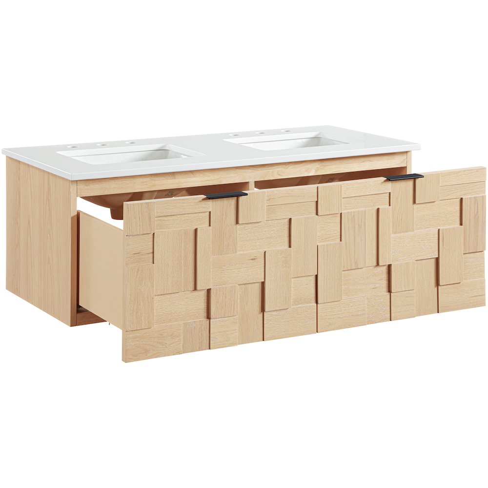 Leonardo 48" Natural Engineered Stone And Wood Wall Mounted Bathroom Vanity