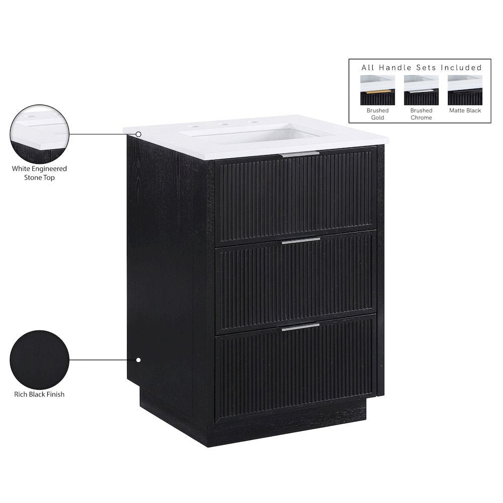 Willard 24" Black Engineered Stone And Solid Wood Bathroom Vanity
