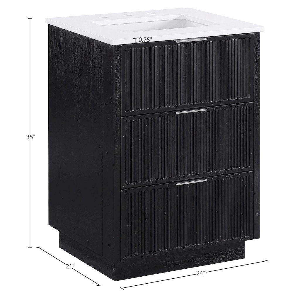 Willard 24" Black Engineered Stone And Solid Wood Bathroom Vanity
