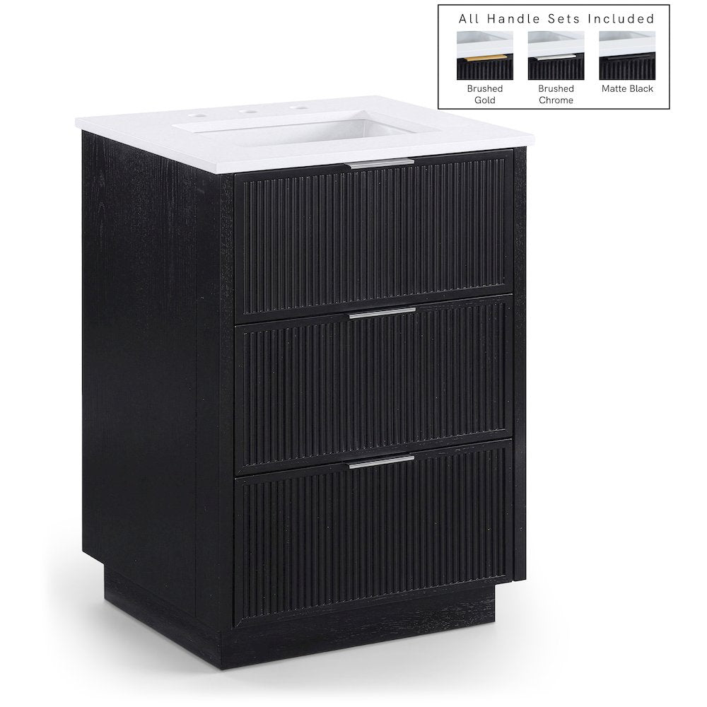 Willard 24" Black Engineered Stone And Solid Wood Bathroom Vanity