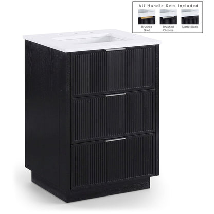 Willard 24" Black Engineered Stone And Solid Wood Bathroom Vanity