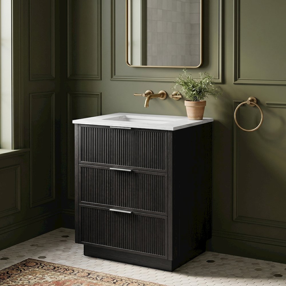 Willard 24" Black Engineered Stone And Solid Wood Bathroom Vanity
