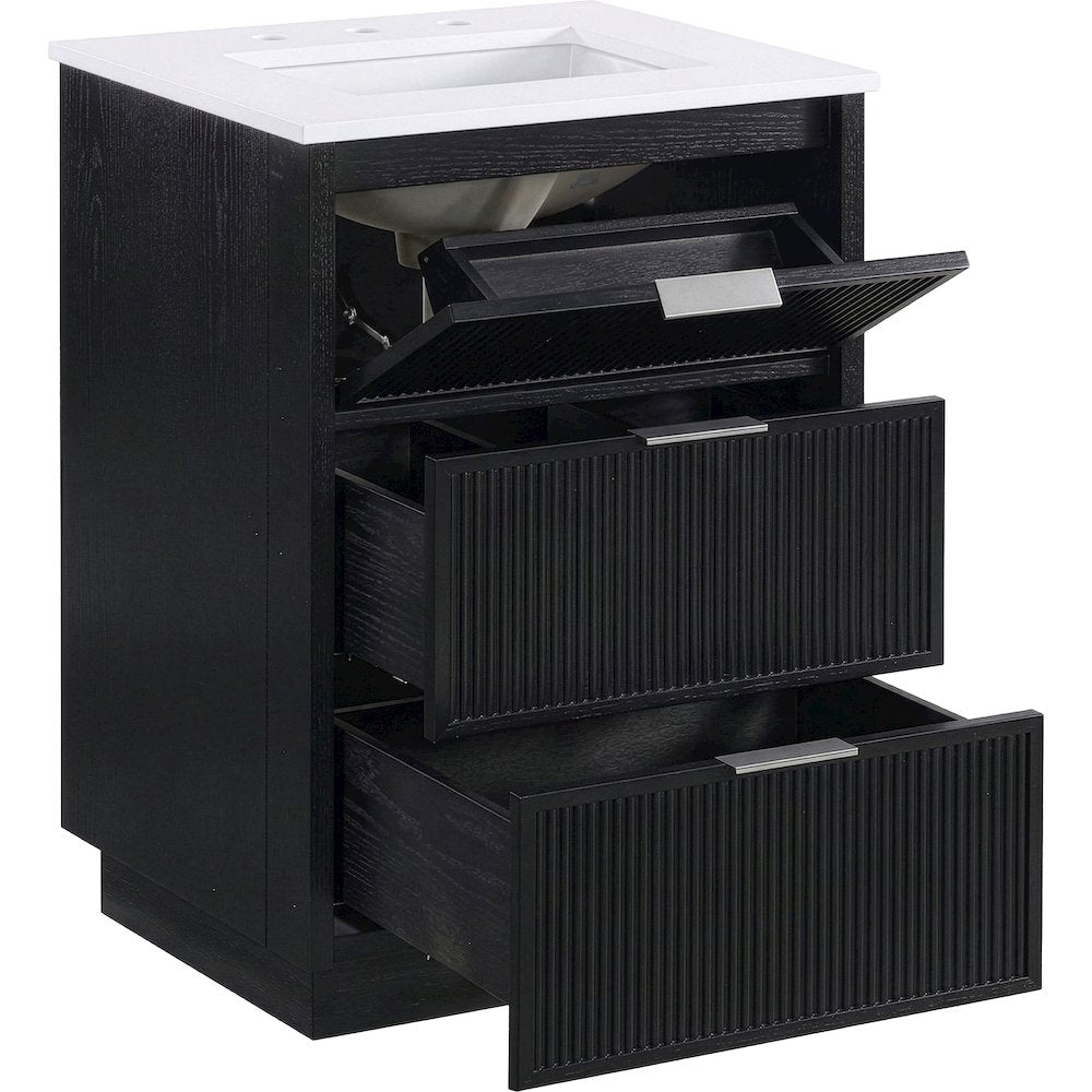 Willard 24" Black Engineered Stone And Solid Wood Bathroom Vanity