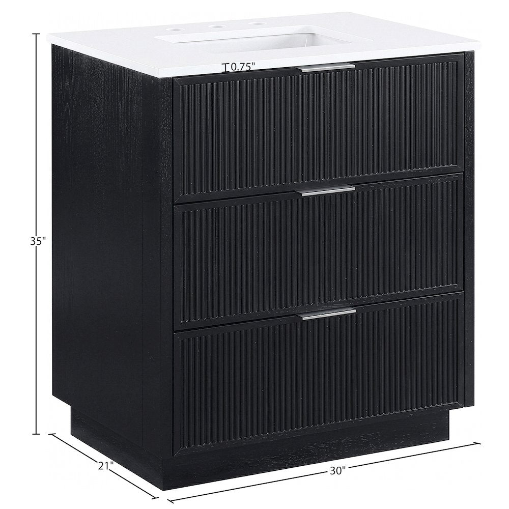 Willard 30" Black Engineered Stone And Solid Wood Bathroom Vanity