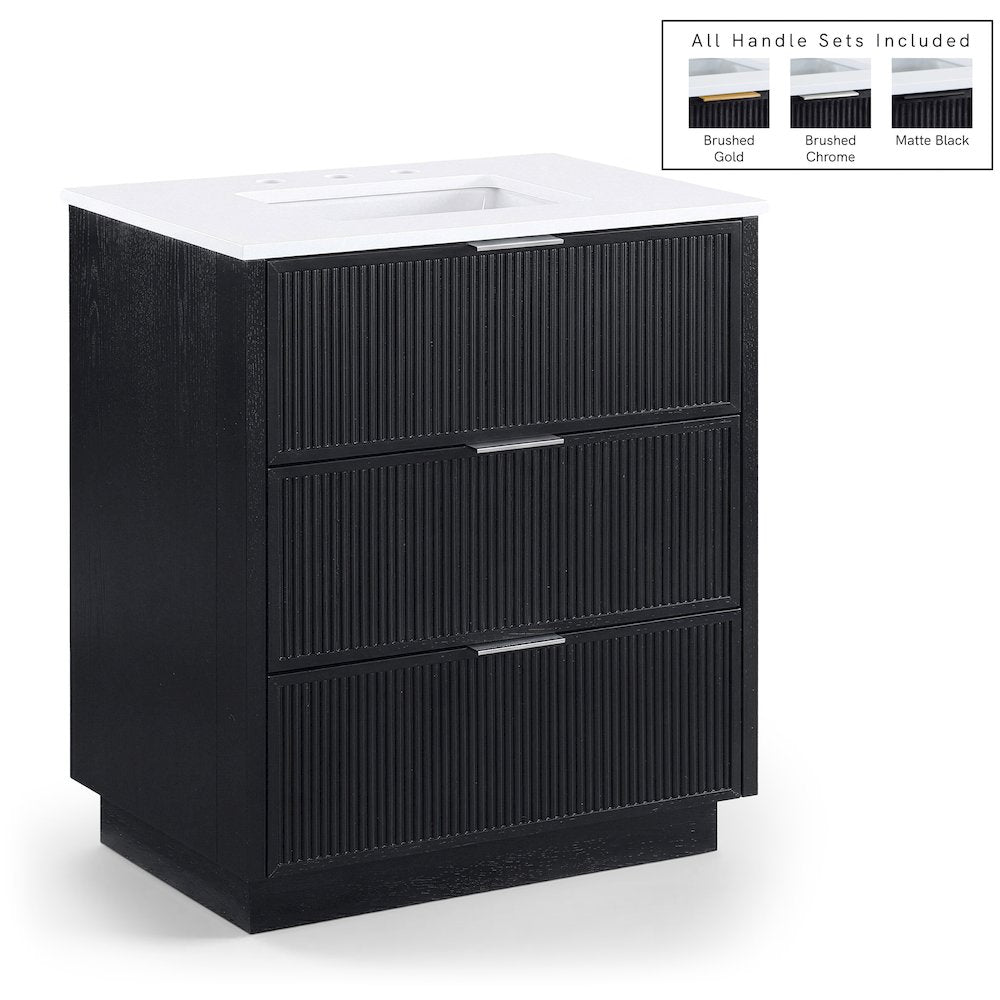 Willard 30" Black Engineered Stone And Solid Wood Bathroom Vanity