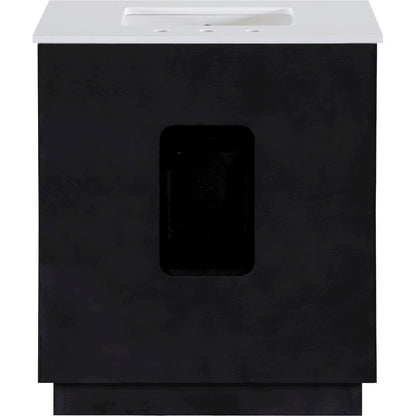 Willard 30" Black Engineered Stone And Solid Wood Bathroom Vanity