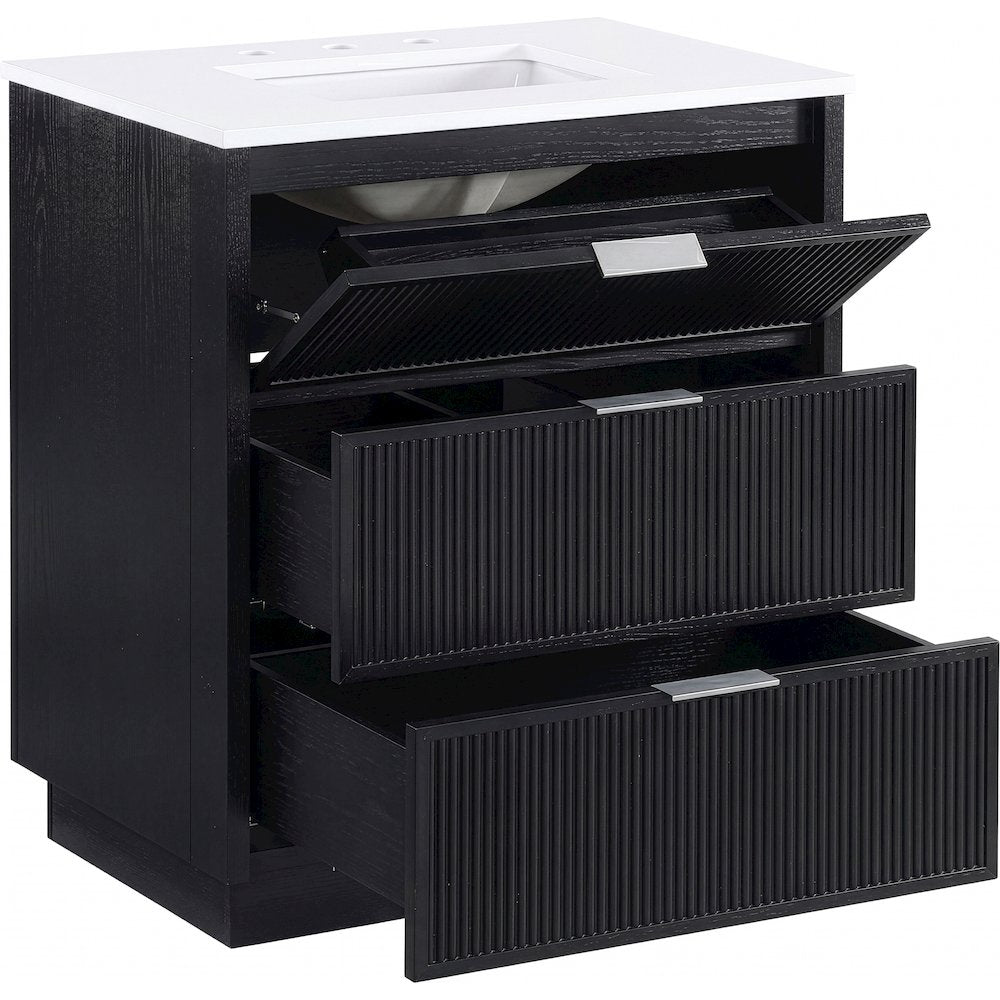 Willard 30" Black Engineered Stone And Solid Wood Bathroom Vanity