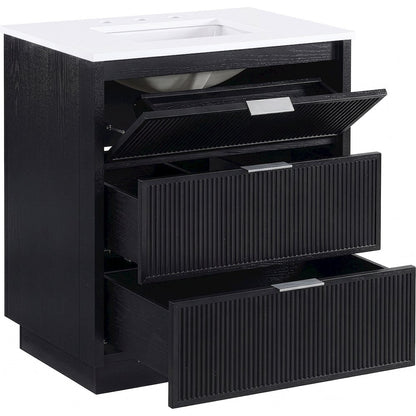 Willard 30" Black Engineered Stone And Solid Wood Bathroom Vanity