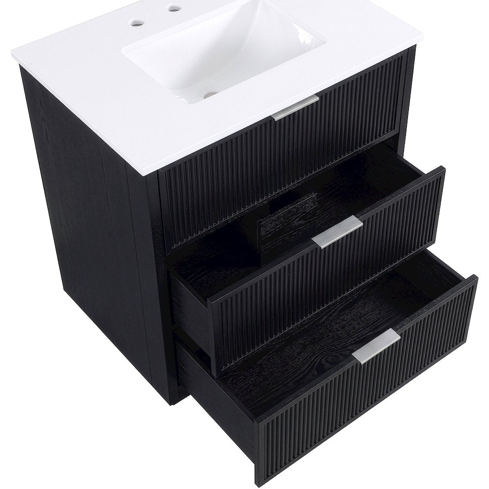 Willard 30" Black Engineered Stone And Solid Wood Bathroom Vanity
