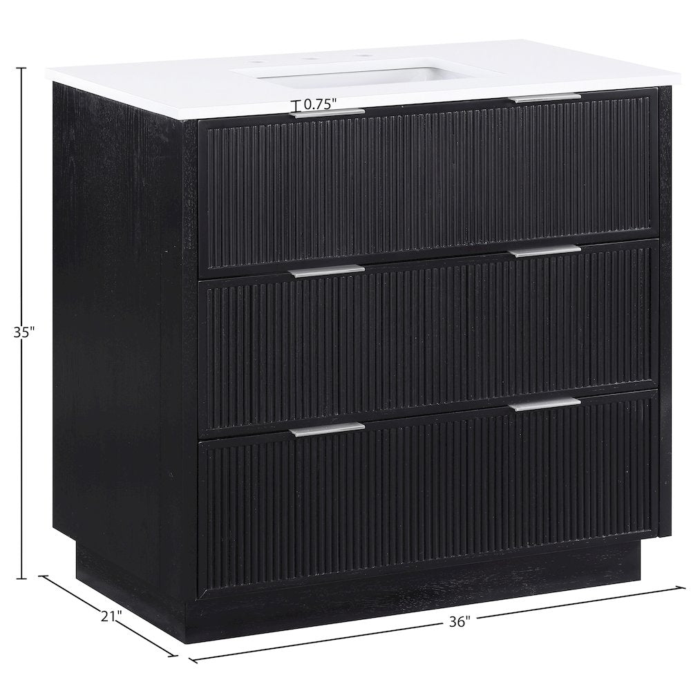 Willard 36" Black Engineered Stone And Solid Wood Bathroom Vanity