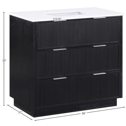 Willard 36" Black Engineered Stone And Solid Wood Bathroom Vanity
