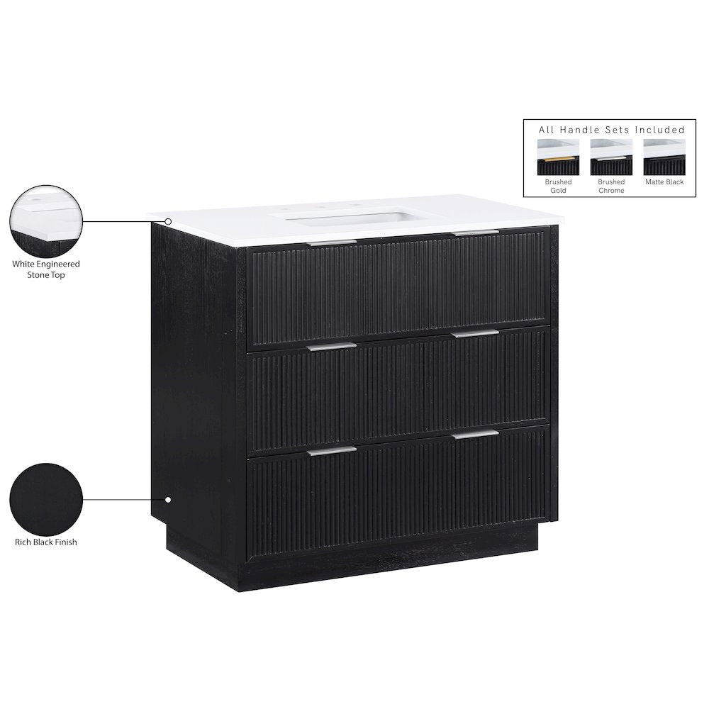 Willard 36" Black Engineered Stone And Solid Wood Bathroom Vanity