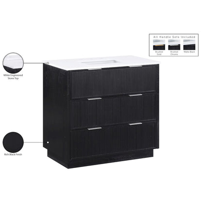 Willard 36" Black Engineered Stone And Solid Wood Bathroom Vanity
