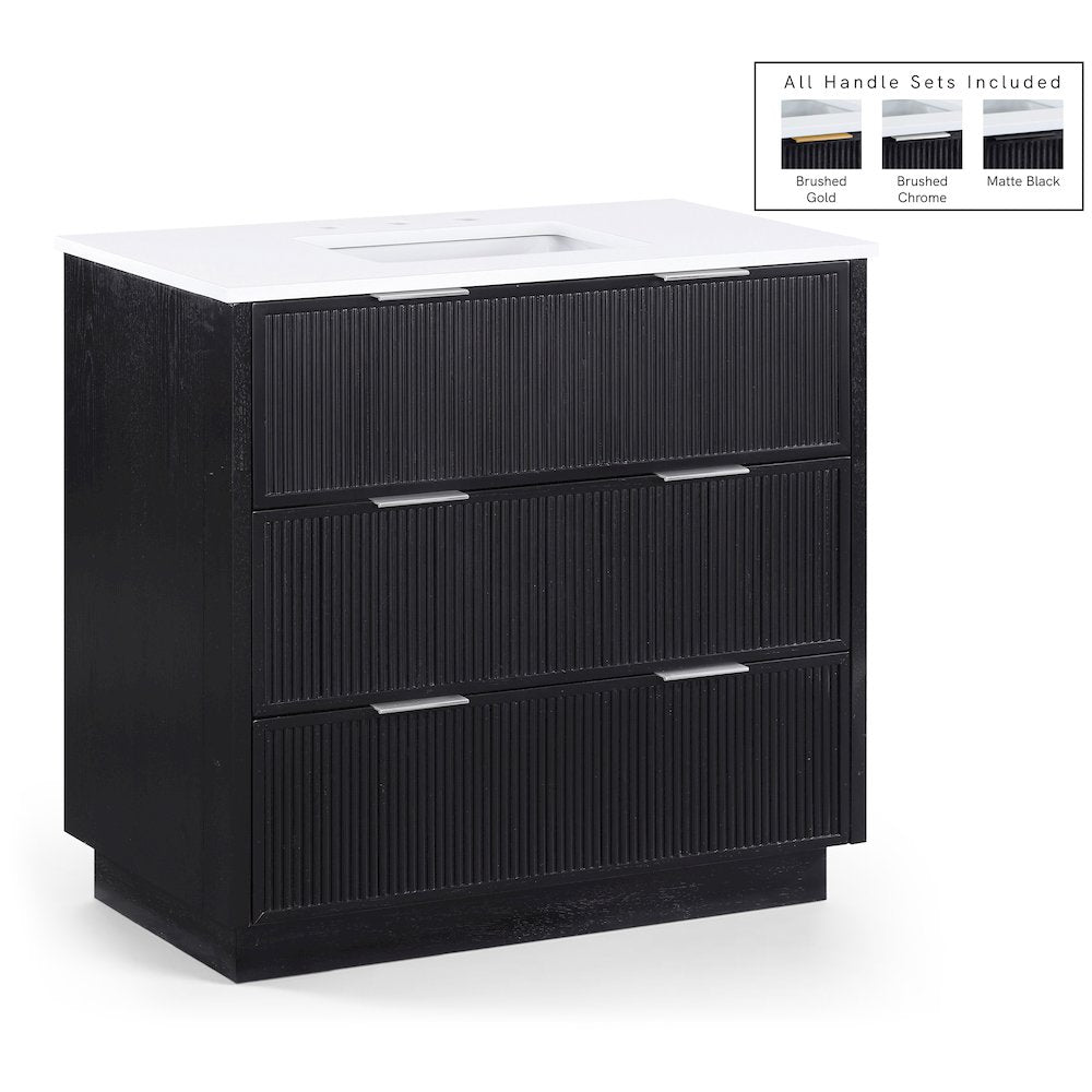 Willard 36" Black Engineered Stone And Solid Wood Bathroom Vanity