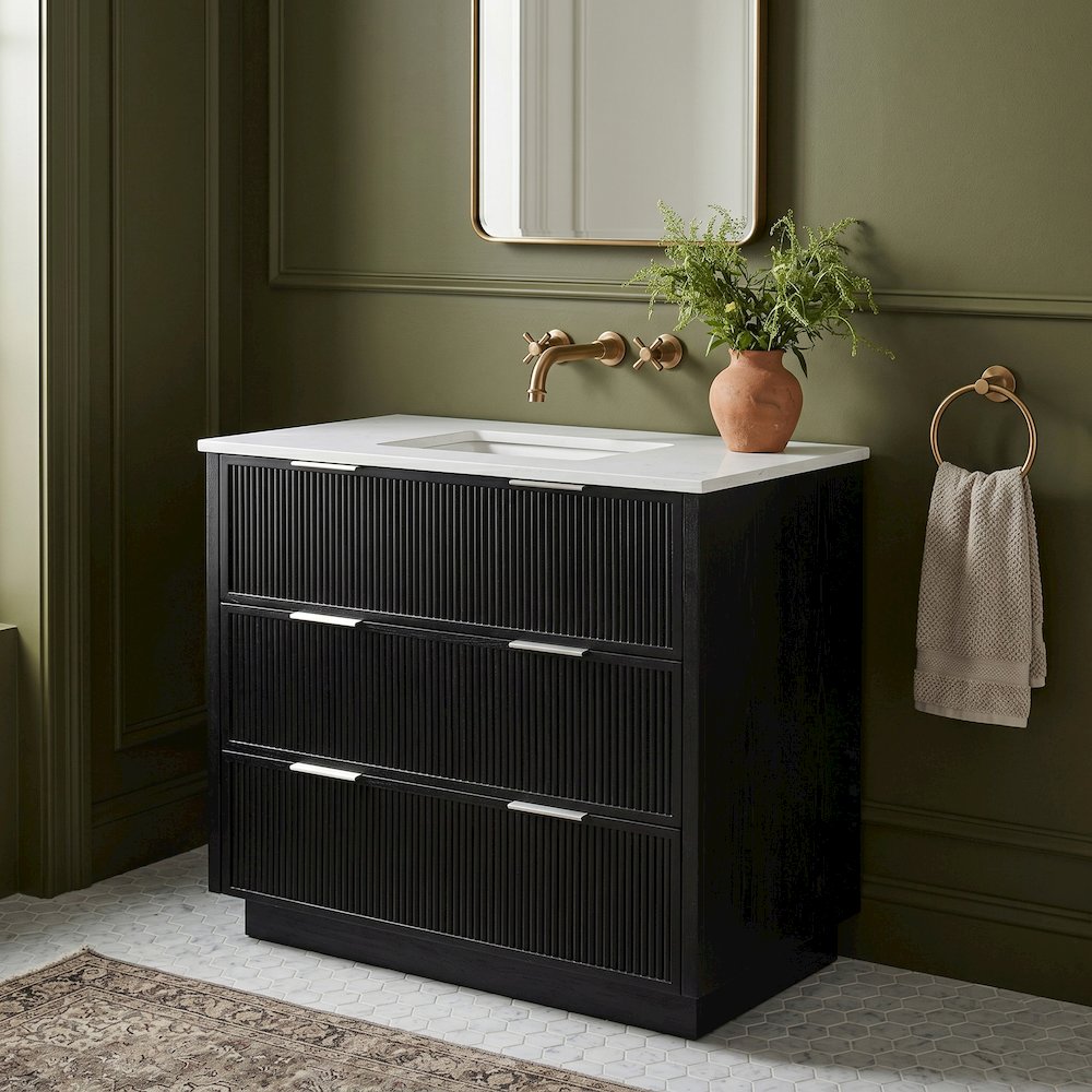 Willard 36" Black Engineered Stone And Solid Wood Bathroom Vanity