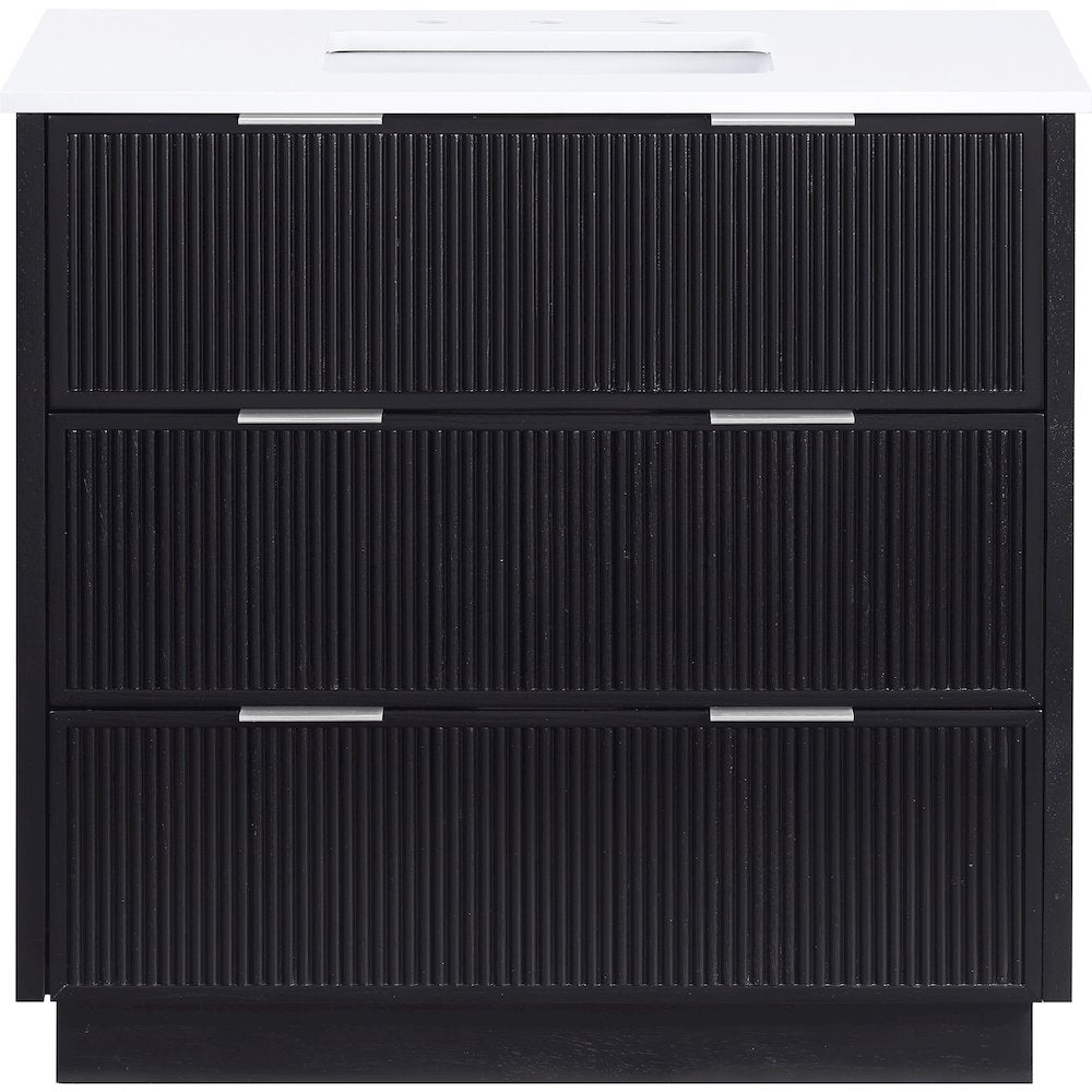 Willard 36" Black Engineered Stone And Solid Wood Bathroom Vanity