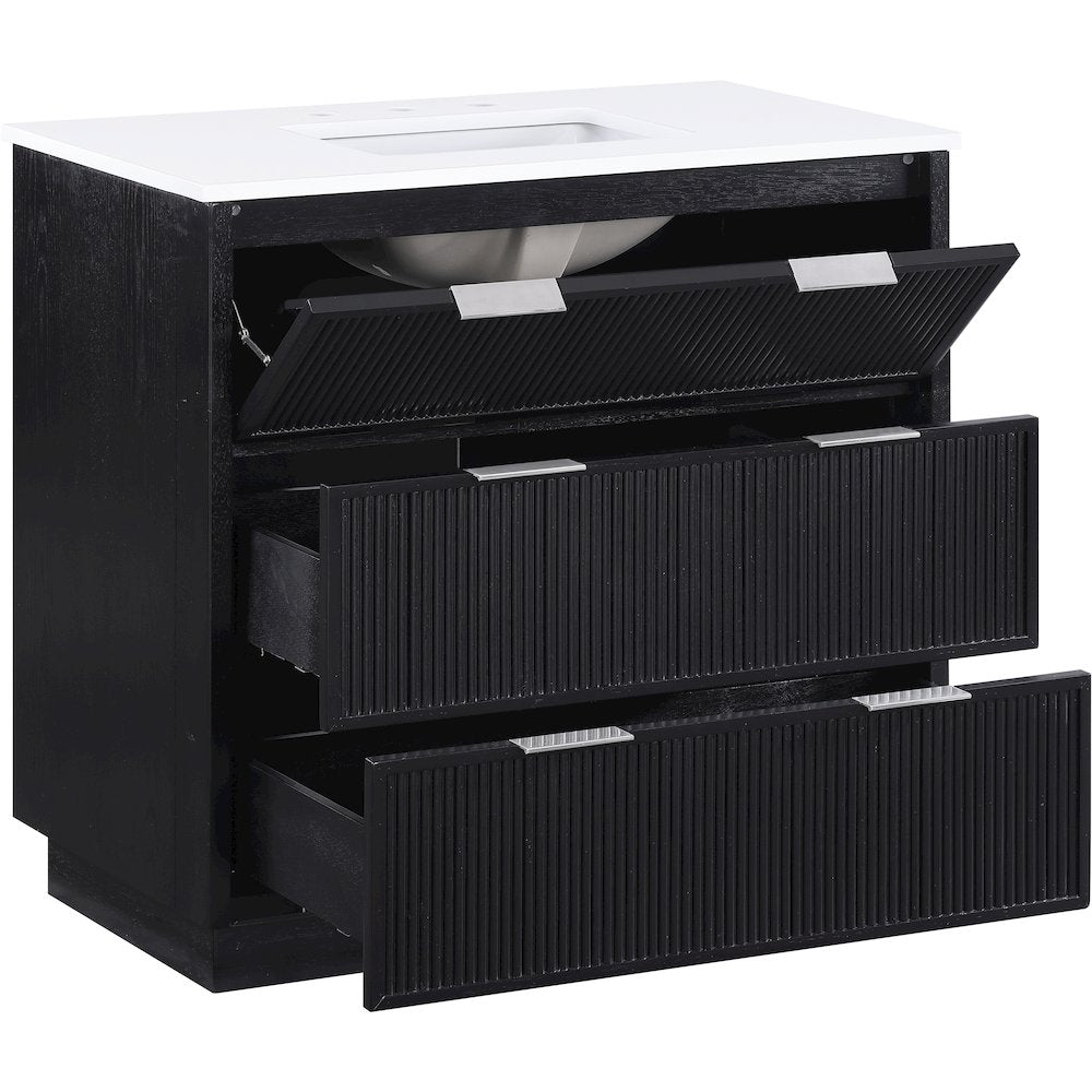 Willard 36" Black Engineered Stone And Solid Wood Bathroom Vanity