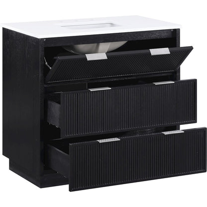 Willard 36" Black Engineered Stone And Solid Wood Bathroom Vanity