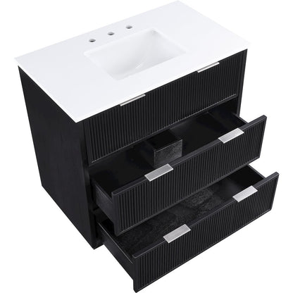 Willard 36" Black Engineered Stone And Solid Wood Bathroom Vanity