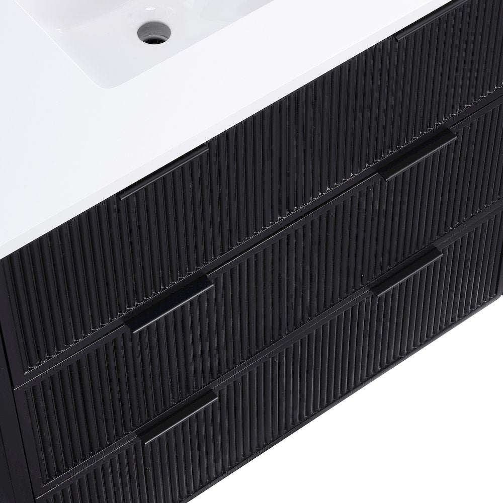 Willard 36" Black Engineered Stone And Solid Wood Bathroom Vanity