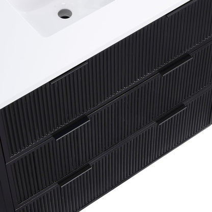 Willard 36" Black Engineered Stone And Solid Wood Bathroom Vanity
