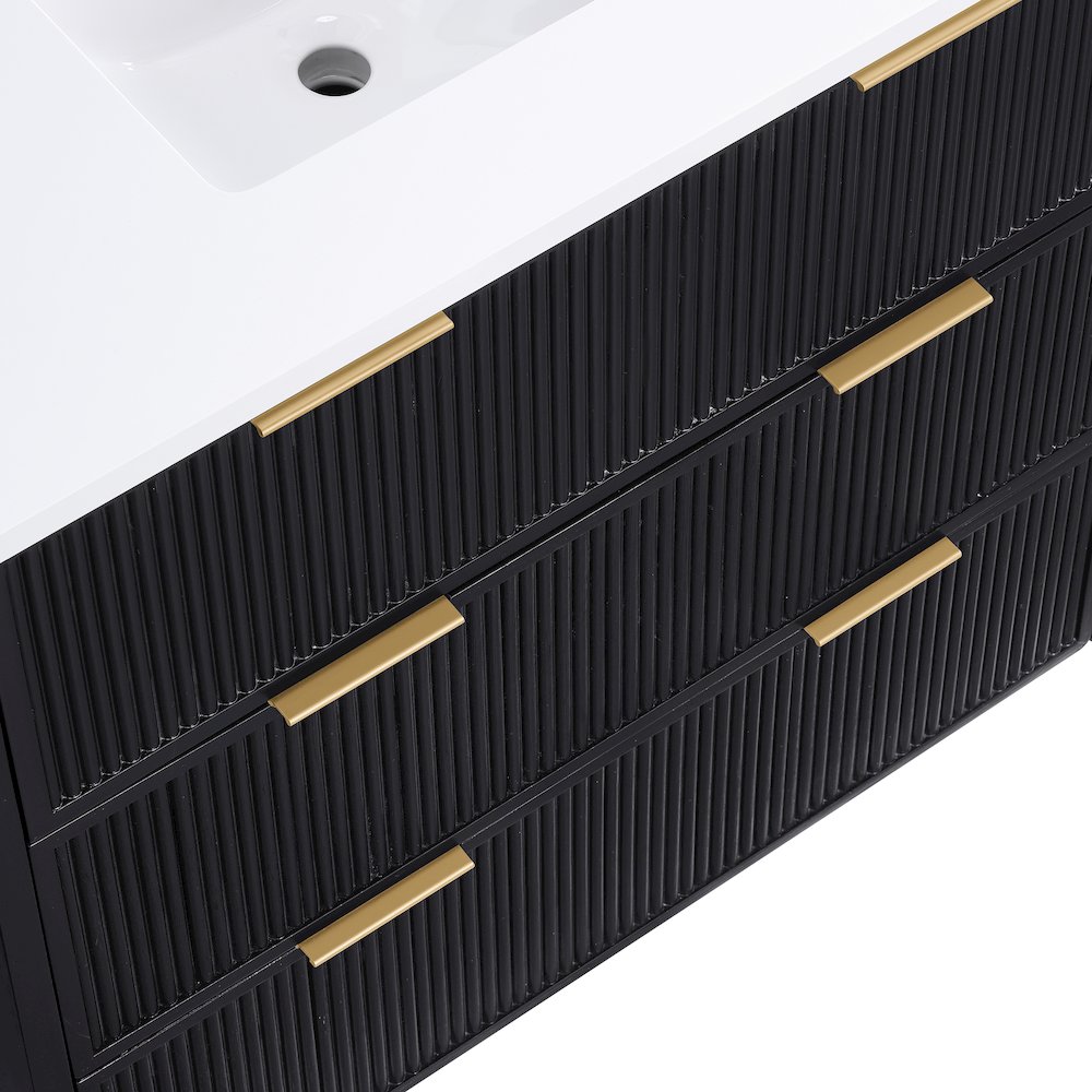Willard 36" Black Engineered Stone And Solid Wood Bathroom Vanity