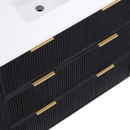 Willard 36" Black Engineered Stone And Solid Wood Bathroom Vanity