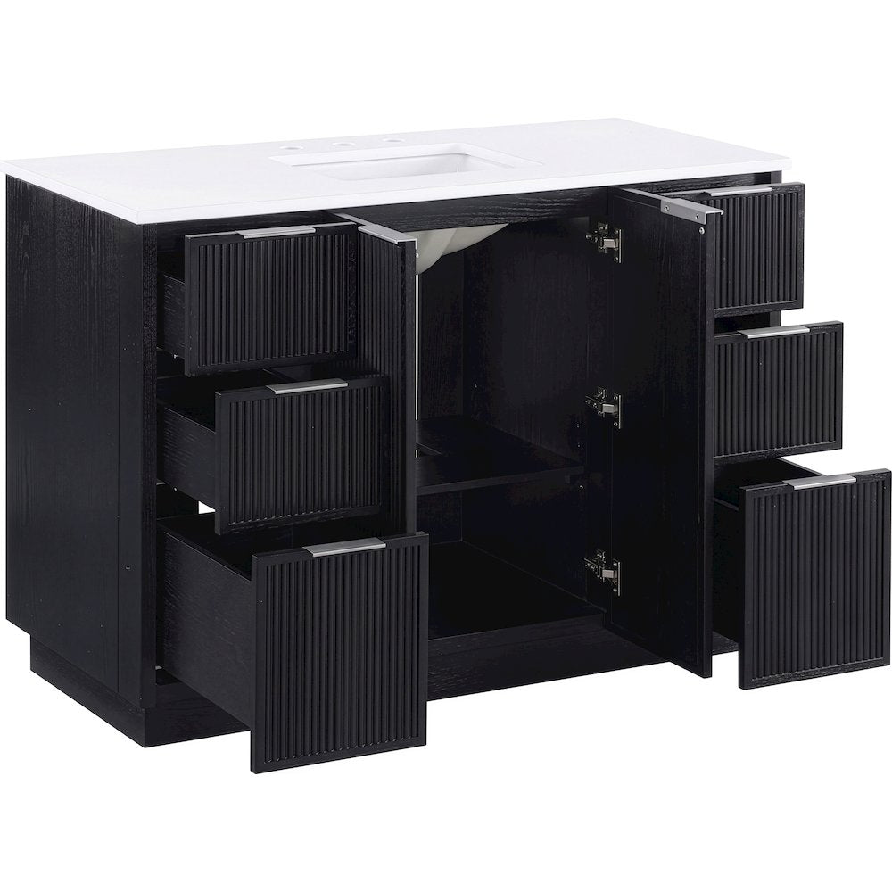 Willard 48" Black Engineered Stone And Solid Wood Bathroom Vanity
