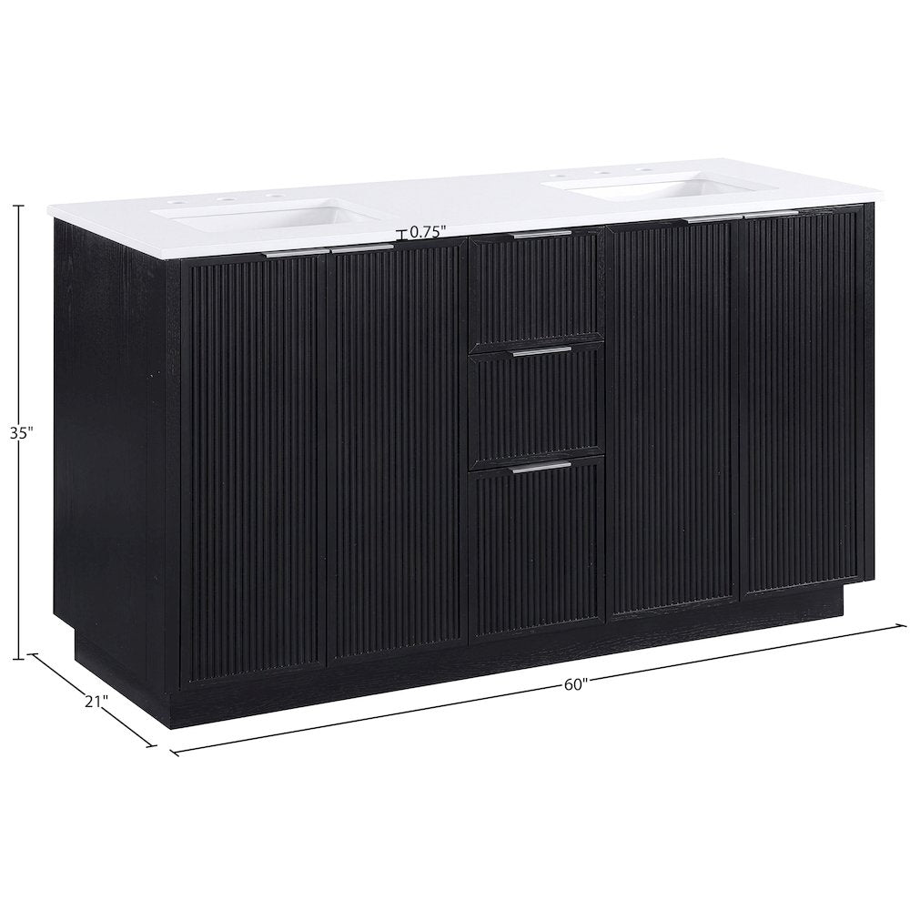 Willard 60" Black Engineered Stone And Solid Wood Bathroom Vanity