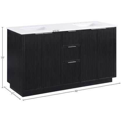 Willard 60" Black Engineered Stone And Solid Wood Bathroom Vanity