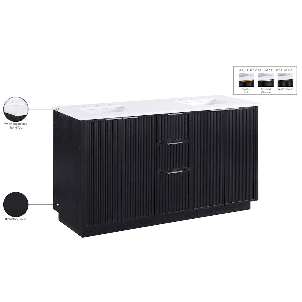 Willard 60" Black Engineered Stone And Solid Wood Bathroom Vanity