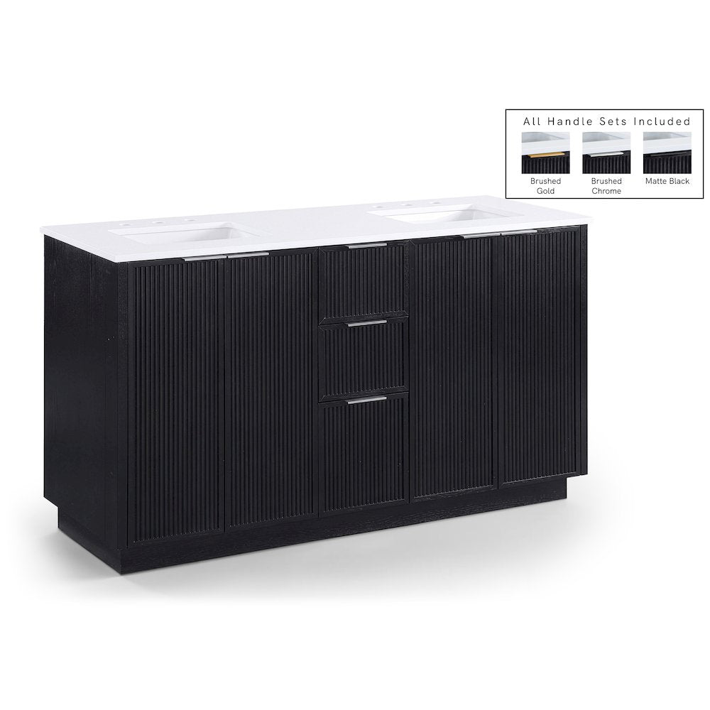Willard 60" Black Engineered Stone And Solid Wood Bathroom Vanity