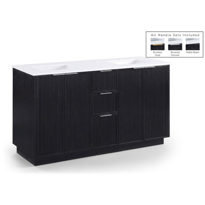 Willard 60" Black Engineered Stone And Solid Wood Bathroom Vanity
