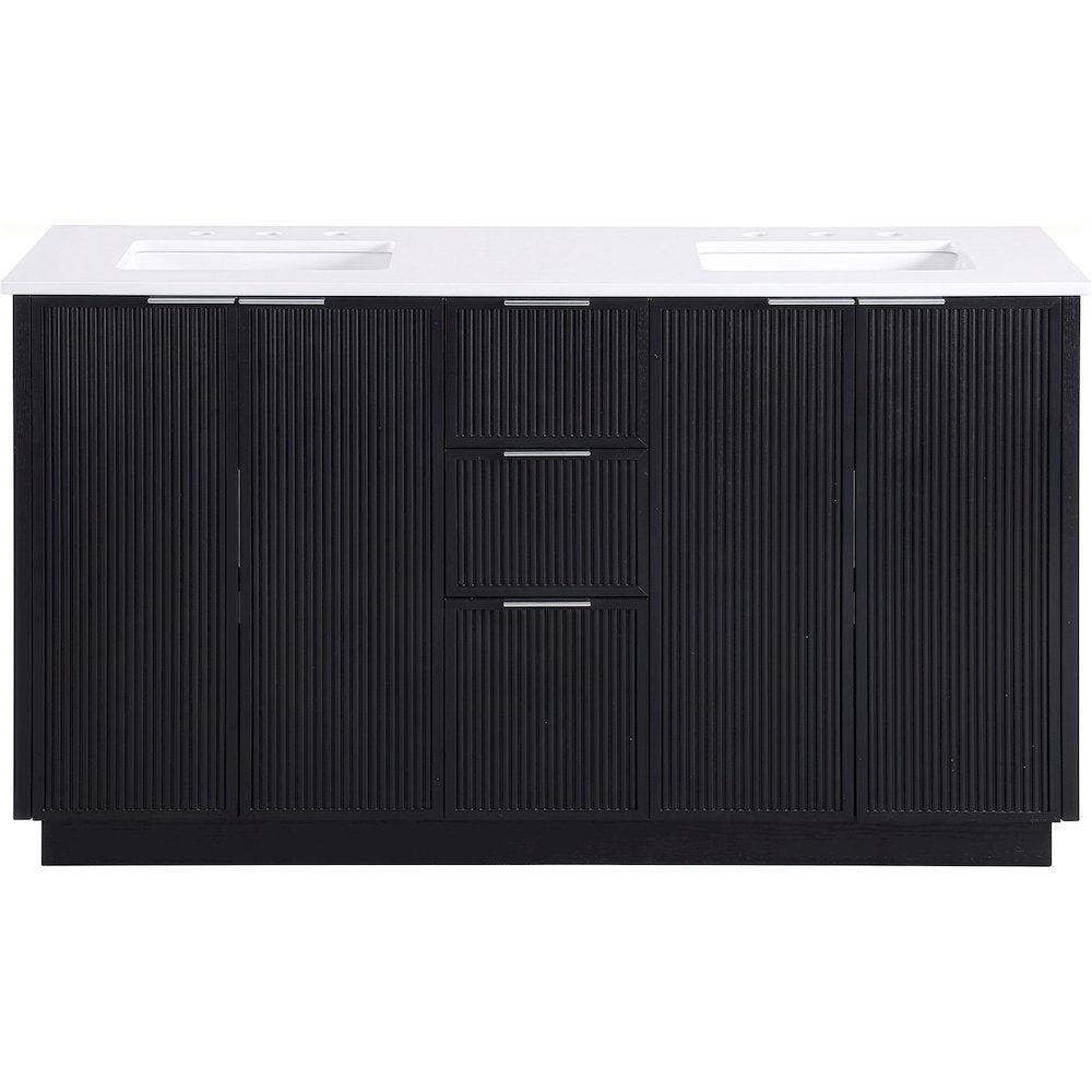 Willard 60" Black Engineered Stone And Solid Wood Bathroom Vanity