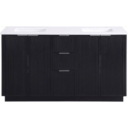 Willard 60" Black Engineered Stone And Solid Wood Bathroom Vanity