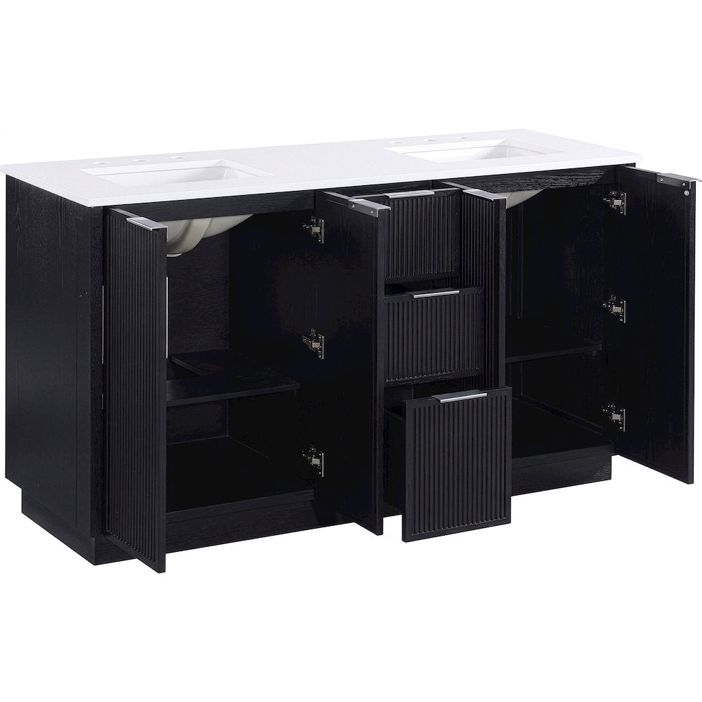 Willard 60" Black Engineered Stone And Solid Wood Bathroom Vanity