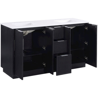 Willard 60" Black Engineered Stone And Solid Wood Bathroom Vanity
