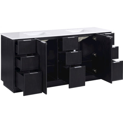 Willard 72" Black Engineered Stone And Solid Wood Bathroom Vanity