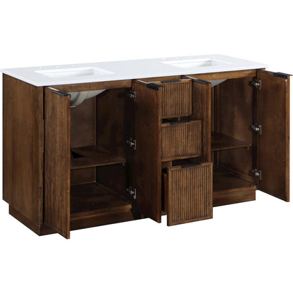 Willard 60" Brown Engineered Stone And Solid Wood Bathroom Vanity