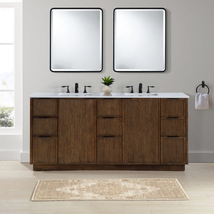 Willard 72" Brown Engineered Stone And Solid Wood Bathroom Vanity