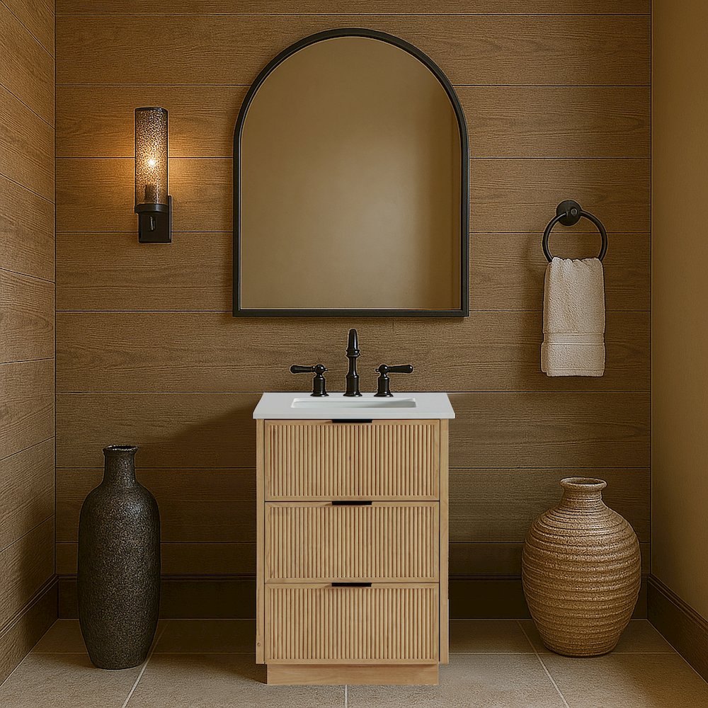 Willard 24" Natural Engineered Stone And Solid Wood Bathroom Vanity